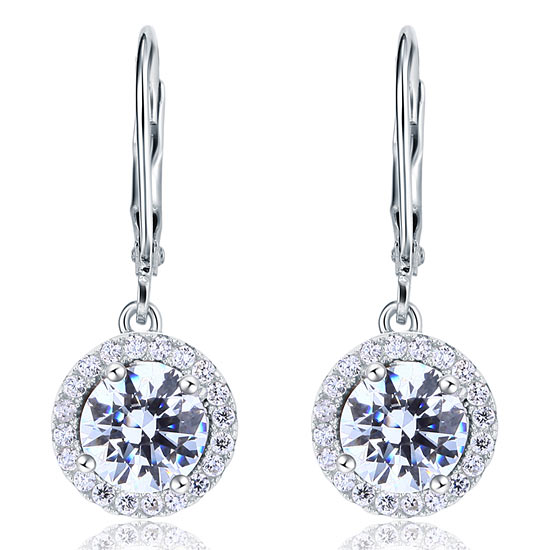 Created Diamond Dangle Drop Sterling 925 Silver Earrings