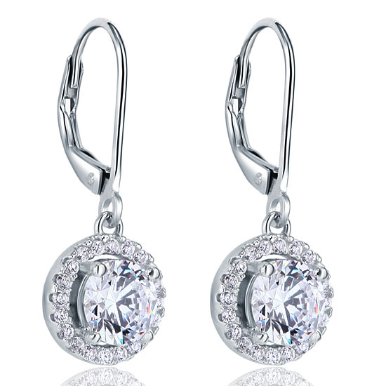 Created Diamond Dangle Drop Sterling 925 Silver Earrings