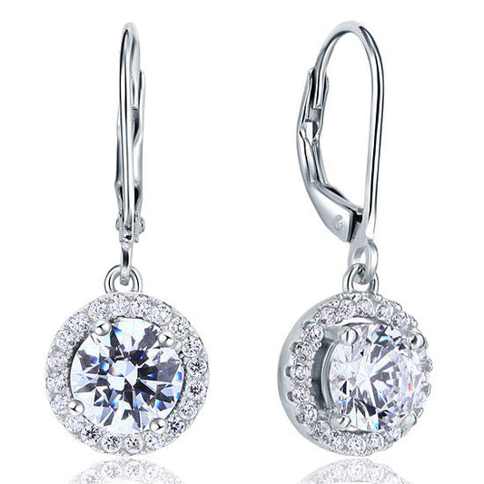 Created Diamond Dangle Drop Sterling 925 Silver Earrings