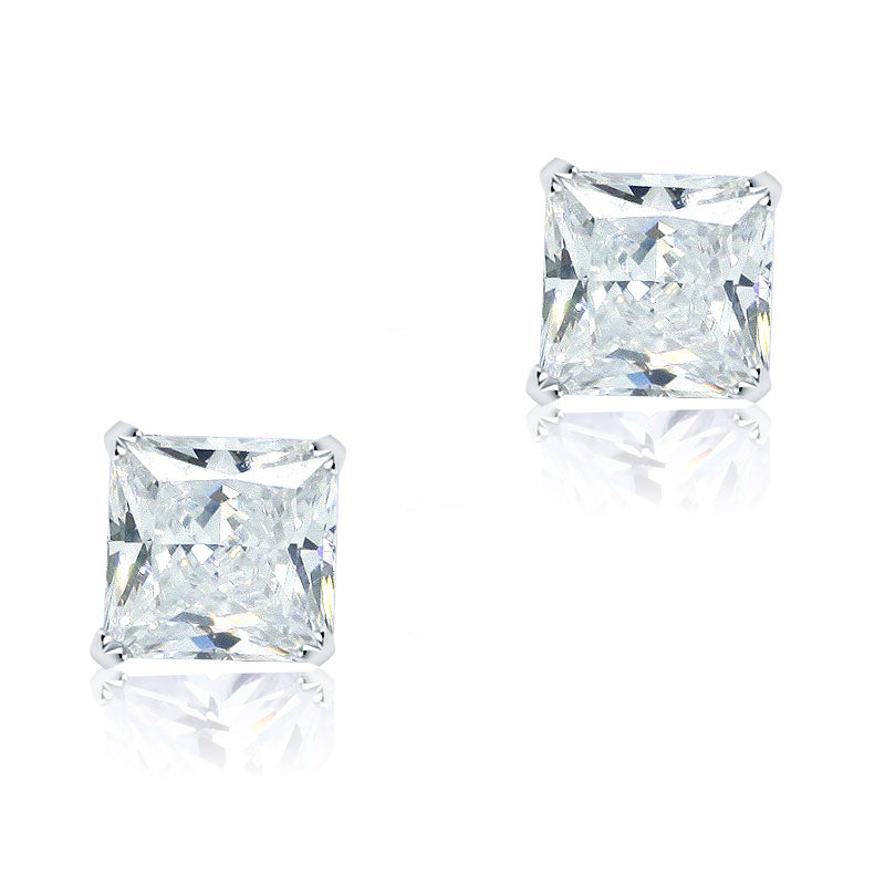 925 Sterling Silver Stud Earrings 1 Carat Princess Cut Created Diamond