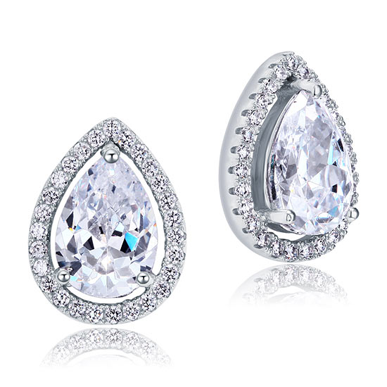 4 Carat Pear Cut Created Diamond Stud 925 Sterling Silver Earrings Jewelry