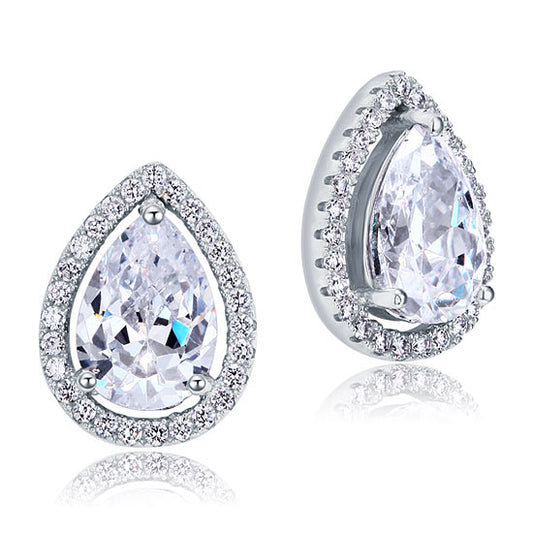 4 Carat Pear Cut Created Diamond Stud 925 Sterling Silver Earrings Jewelry