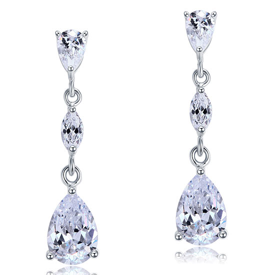 2 Carat Created Pear Cut Diamond Dangle Drop Sterling 925 Silver Earrings