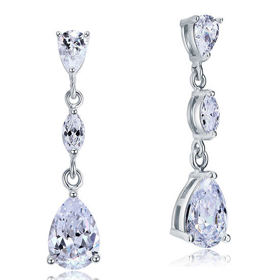 2 Carat Created Pear Cut Diamond Dangle Drop Sterling 925 Silver Earrings