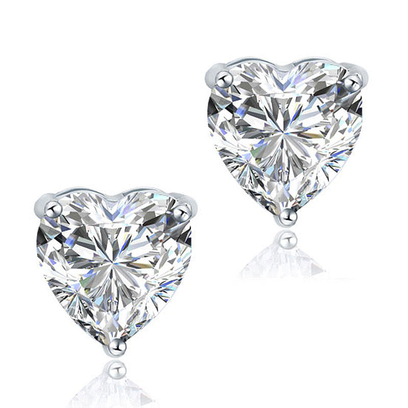 4 Carat Heart Cut Created Diamond Stud 925 Sterling Silver