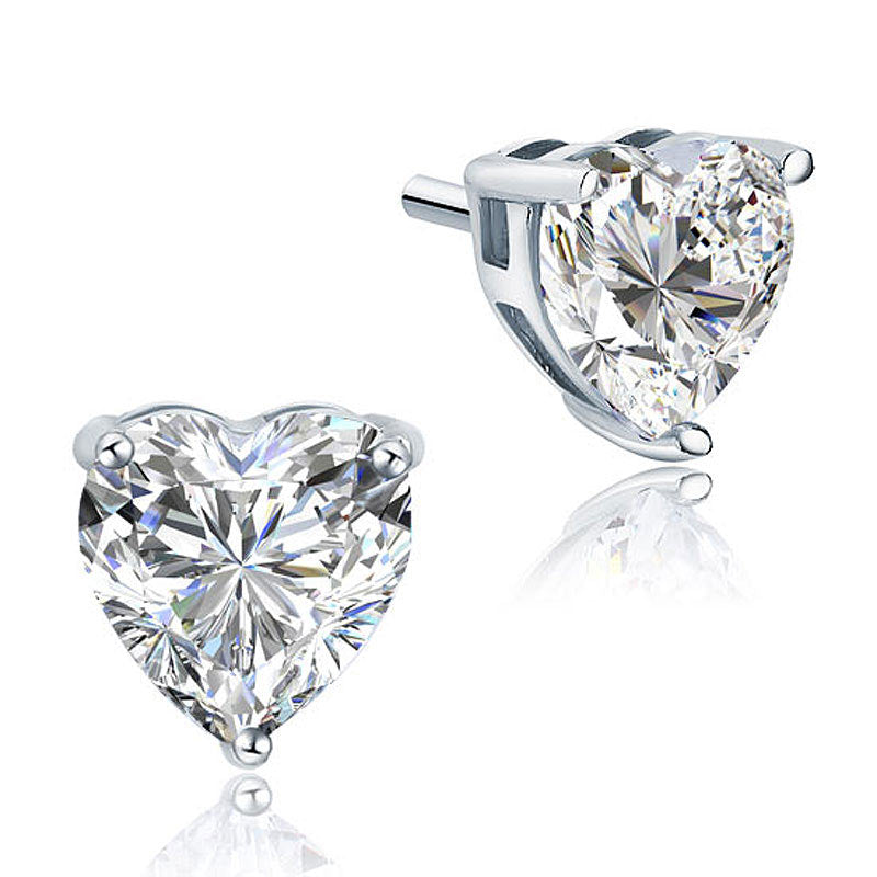 4 Carat Heart Cut Created Diamond Stud 925 Sterling Silver