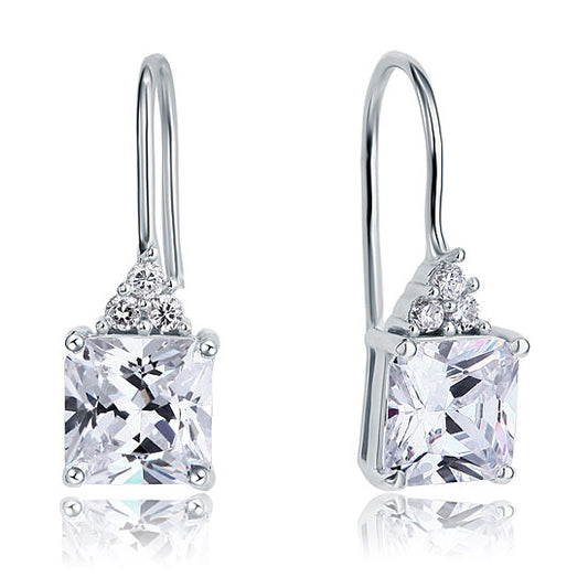 2 Carat Princess Cut Created Diamond Dangle Drop 925 Sterling Silver Earrings