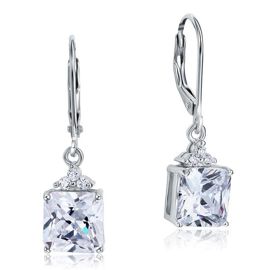 2 Carat Princess Cut Created Diamond Dangle Drop 925 Sterling Silver Earrings