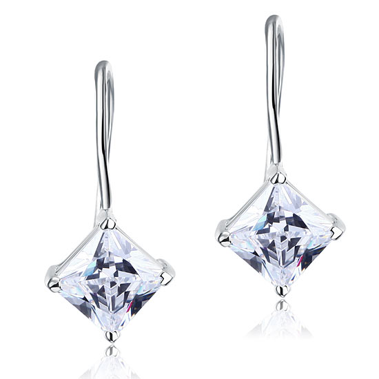 1.5 Carat Princess Cut Created Diamond Dangle Drop 925 Sterling Silver Earrings