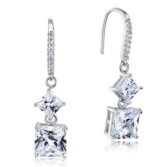 2 Carat Princess Cut Created Diamond Dangle Drop 925 Sterling Silver Earrings