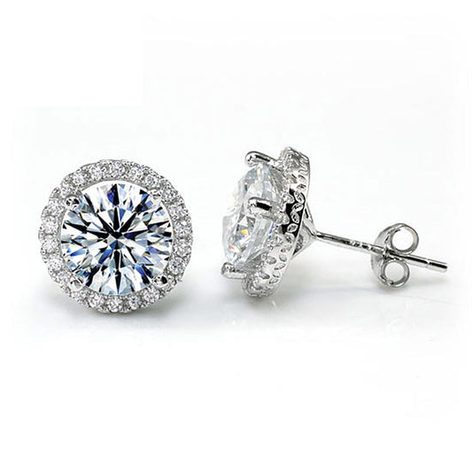 2 Carat Round Cut Created Diamond Halo Stud 925 Sterling Silver Earrings