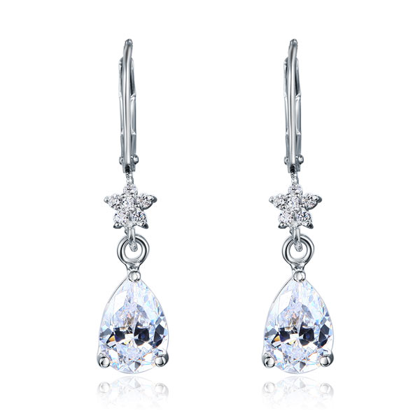 2 Carat 925 Sterling Silver Dangle Bridal Earrings