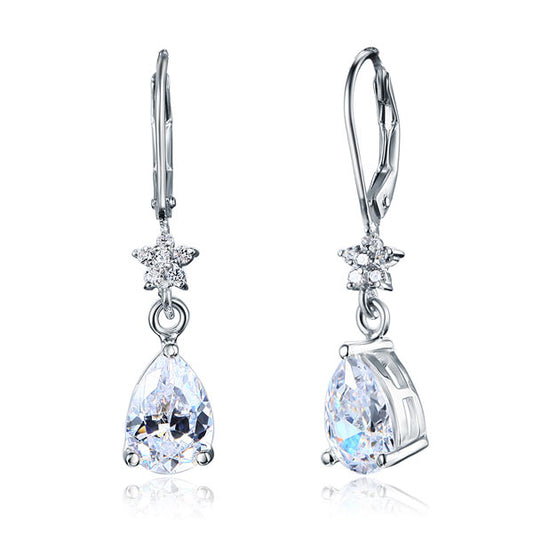 2 Carat 925 Sterling Silver Dangle Bridal Earrings