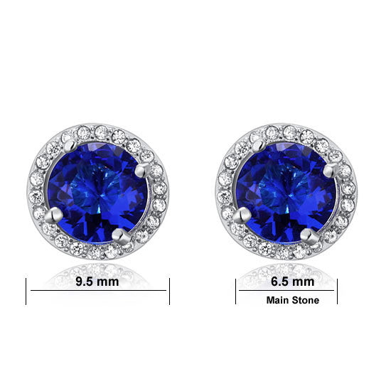 Navy Blue Created Sapphire Stud Earrings 925 Sterling Silver Jewelry
