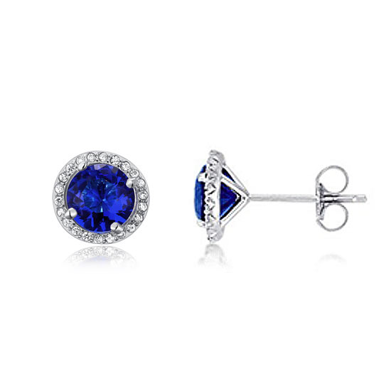 Navy Blue Created Sapphire Stud Earrings 925 Sterling Silver Jewelry