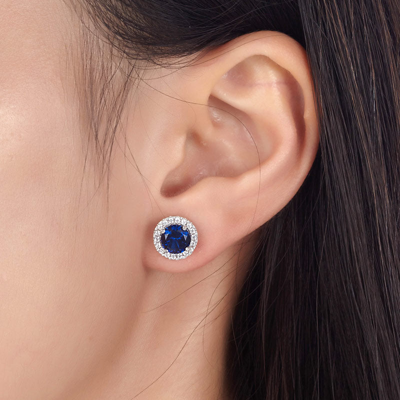 Navy Blue Created Sapphire Stud Earrings 925 Sterling Silver Jewelry