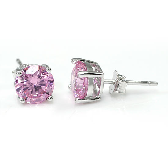 1 Carat Pink Created Sapphire 925 Sterling Silver Stud Earrings