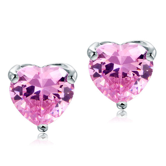 Bridal 2 Carat Pink Heart Cut Stud 925 Sterling Silver Stud Earrings Jewelry