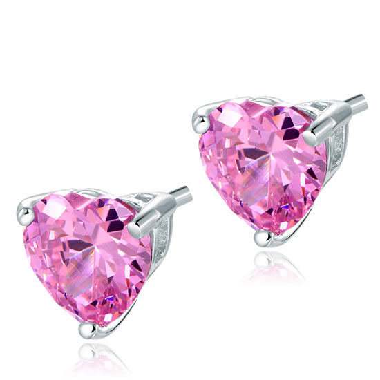 Bridal 2 Carat Pink Heart Cut Stud 925 Sterling Silver Stud Earrings Jewelry