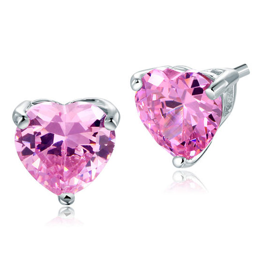 Bridal 2 Carat Pink Heart Cut Stud 925 Sterling Silver Stud Earrings Jewelry