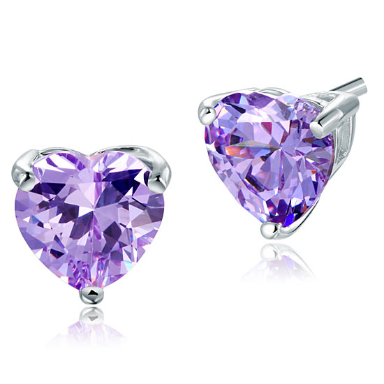Bridal 2 Carat Heart Cut Purple Stud 925 Sterling Silver Earrings Jewelry