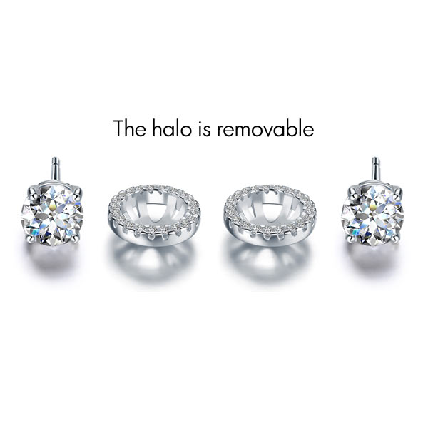 2.5 Carat Halo (Removable) Stud Earrings 925 Sterling Silver Jewelry