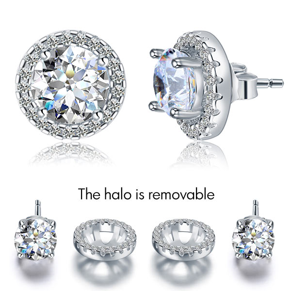 2.5 Carat Halo (Removable) Stud Earrings 925 Sterling Silver Jewelry