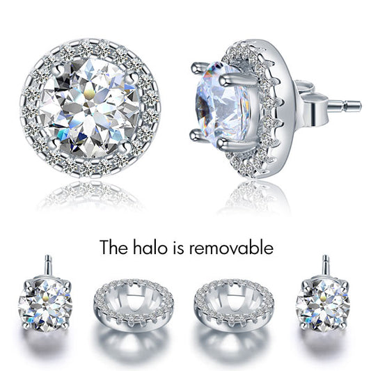 2.5 Carat Halo (Removable) Stud Earrings 925 Sterling Silver Jewelry