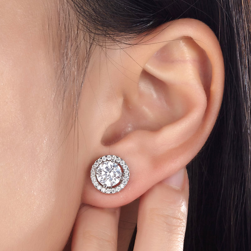 2.5 Carat Halo (Removable) Stud Earrings 925 Sterling Silver Jewelry