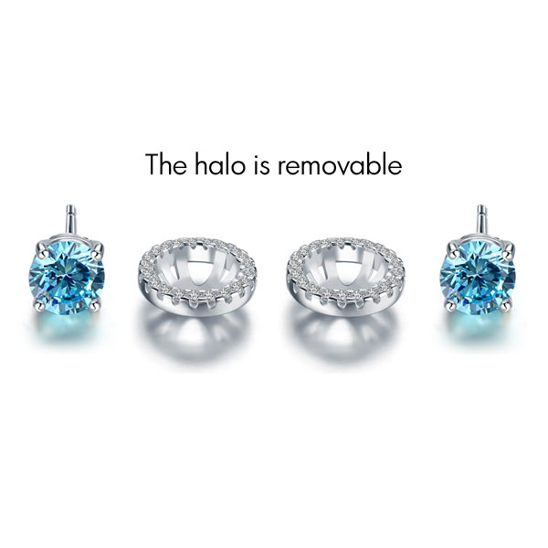 2.5 Carat Round Blue Halo (Removable) Stud 925 Sterling Silver Earrings Jewelry
