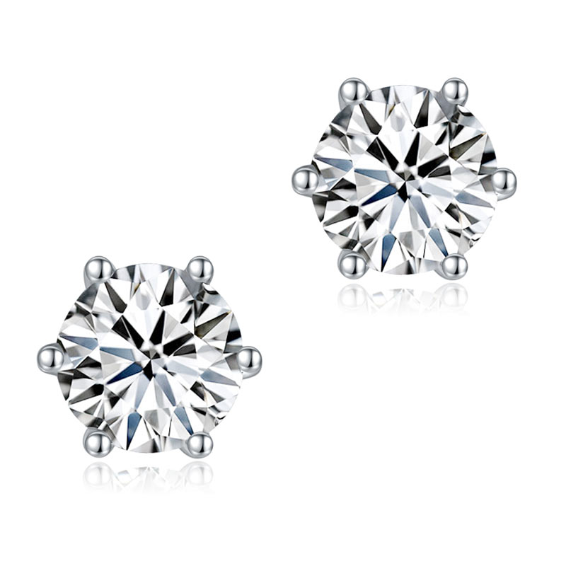 1 Carat Moissanite Diamond 6 Claws Stud Earrings 925 Sterling Silver