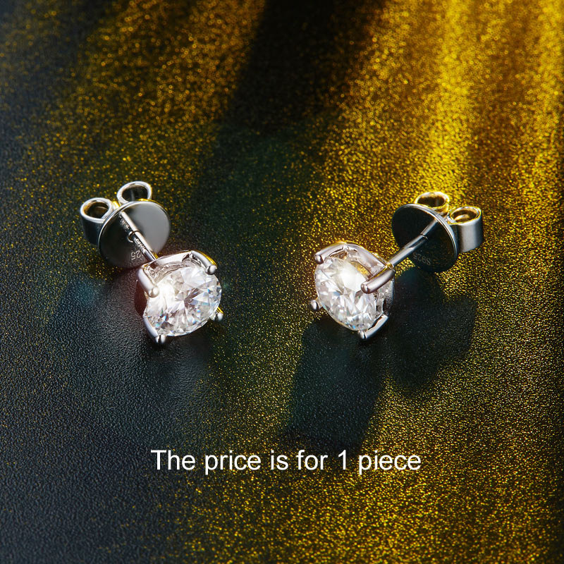1 Carat Moissanite Diamond Men's Earrings (1 Piece) 925 Sterling Silver
