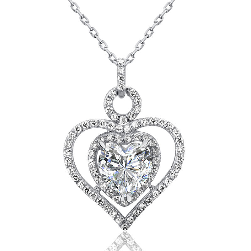 3 Carat Created Diamond 925 Sterling Silver Heart Pendant Necklace
