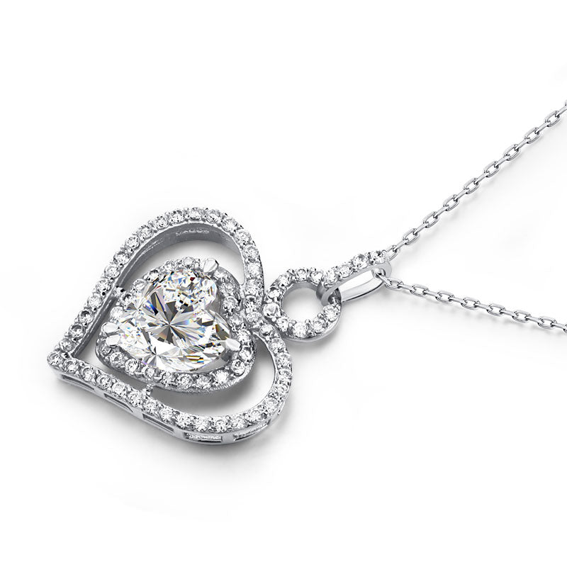 3 Carat Created Diamond 925 Sterling Silver Heart Pendant Necklace