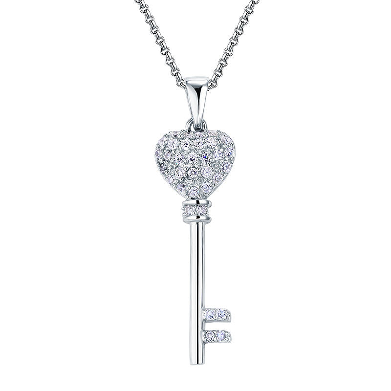 Love Key 925 Sterling Silver Cross Pendant Necklace