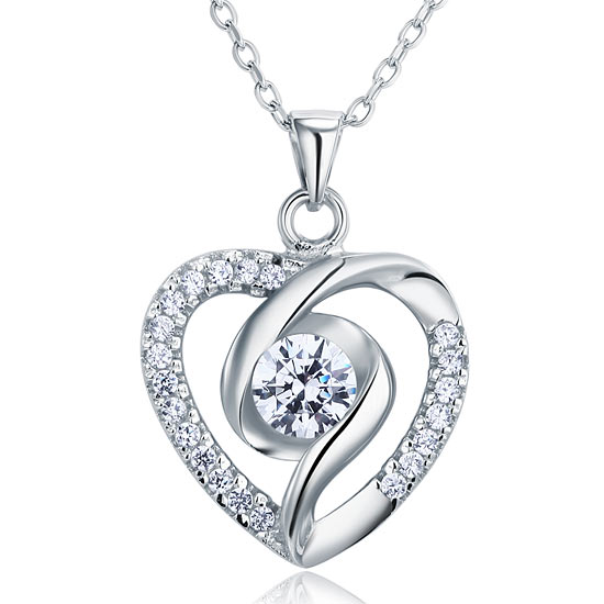Created Diamond Heart 925 Sterling Silver Pendant Necklace