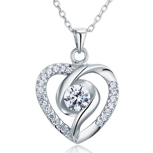 Created Diamond Heart 925 Sterling Silver Pendant Necklace