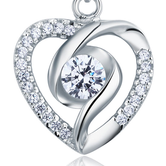 Created Diamond Heart 925 Sterling Silver Pendant Necklace
