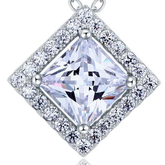 1.5 Carat Princess Cut Created Diamond 925 Sterling Silver Pendant Necklace