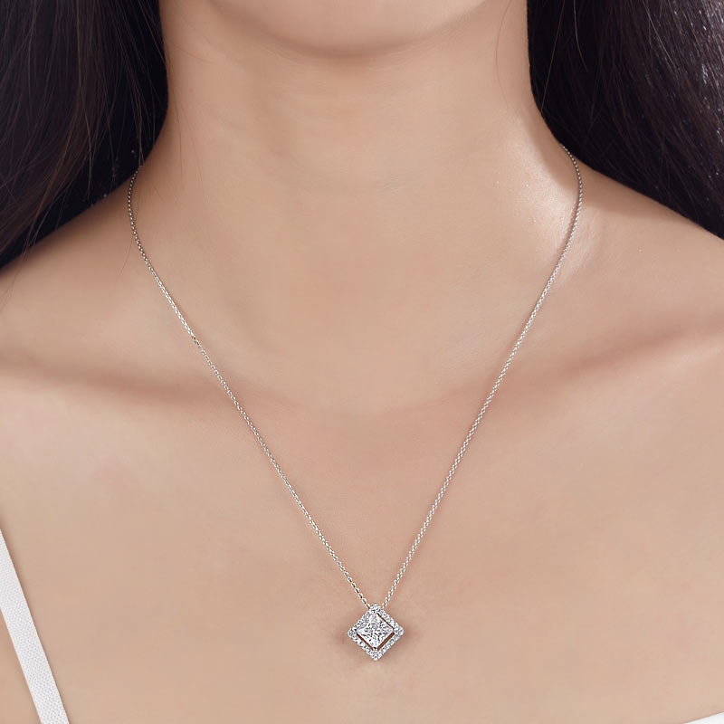 1.5 Carat Princess Cut Created Diamond 925 Sterling Silver Pendant Necklace