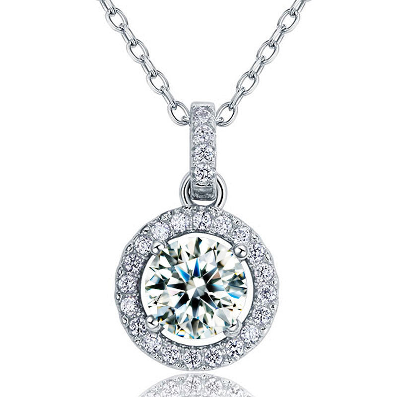 1 Carat Round Cut Created Diamond Bridal 925 Sterling Silver Pendant Necklace