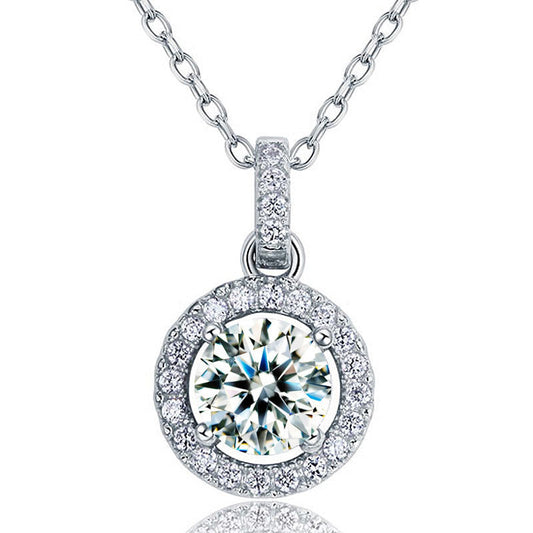 1 Carat Round Cut Created Diamond Bridal 925 Sterling Silver Pendant Necklace