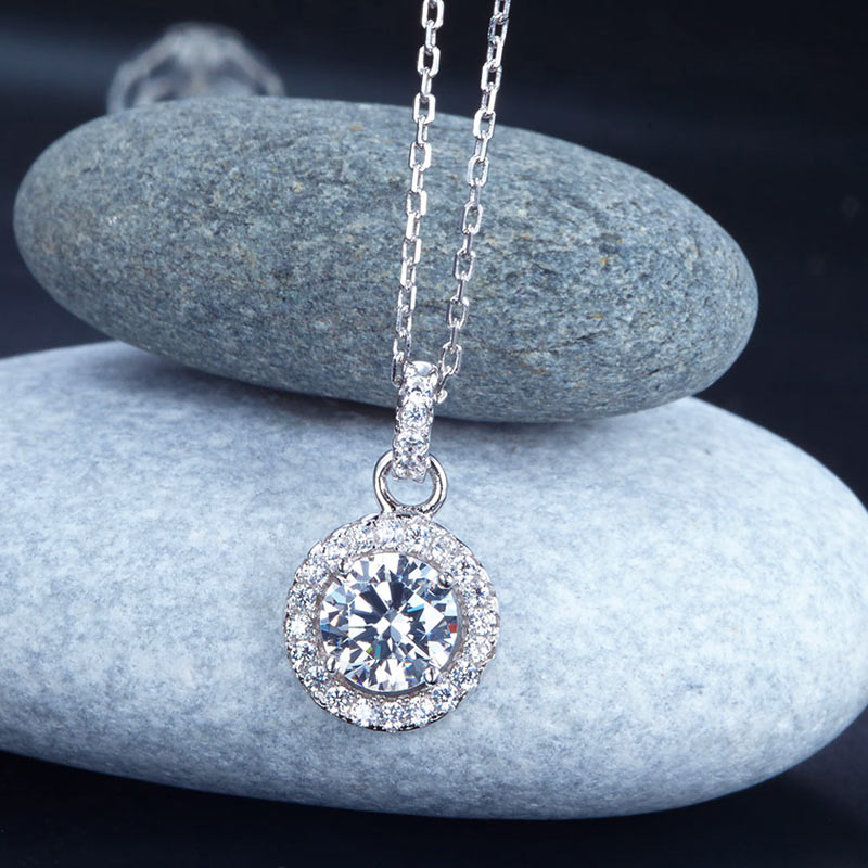 1 Carat Round Cut Created Diamond Bridal 925 Sterling Silver Pendant Necklace