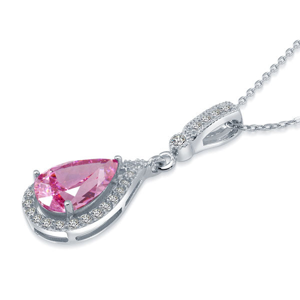 925 Sterling Silver Bridesmaid Pink Pendant Necklace Bridal Wedding Tear Drop