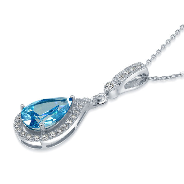 925 Sterling Silver Bridesmaid Blue Pendant Necklace Bridal Wedding Tear Drop