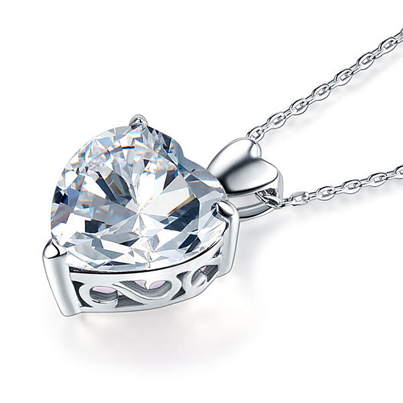 Heart Created Diamond Pendant Necklace 925 Sterling Silver Bridesmaid Necklace