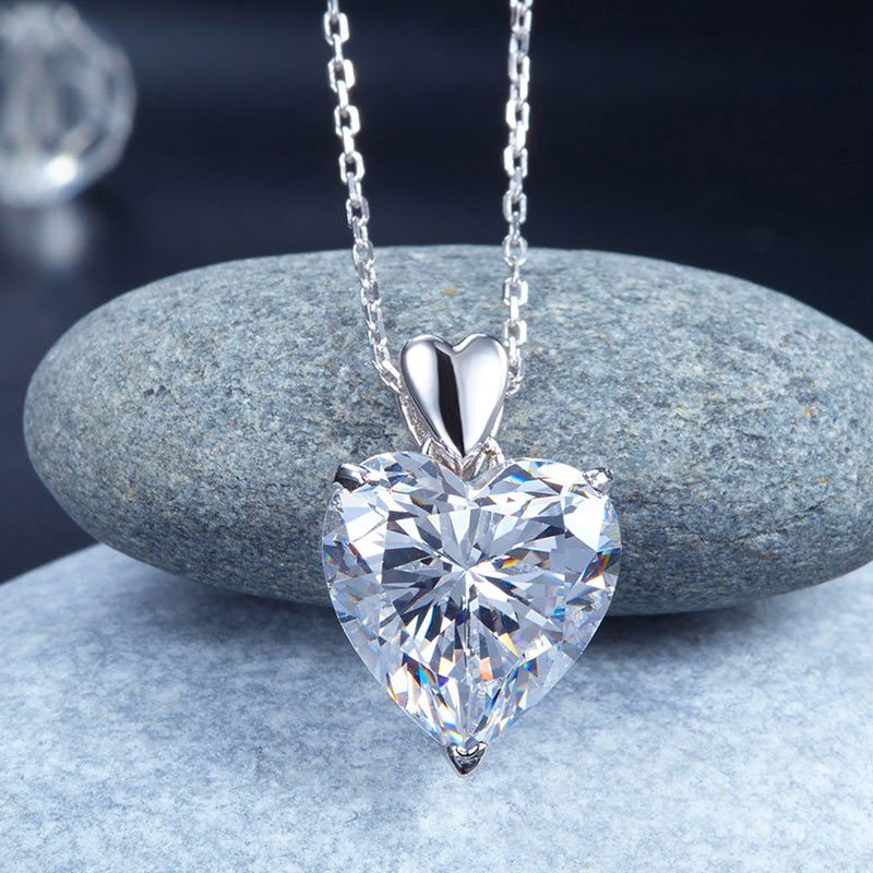 Heart Created Diamond Pendant Necklace 925 Sterling Silver Bridesmaid Necklace