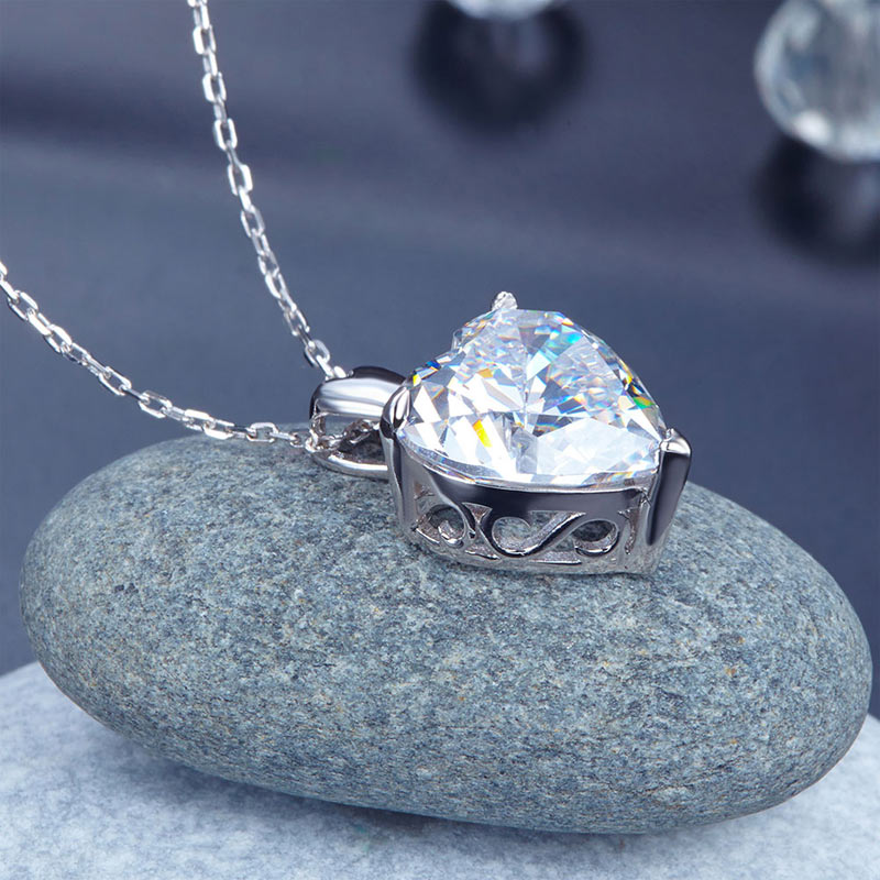 Heart Created Diamond Pendant Necklace 925 Sterling Silver Bridesmaid Necklace