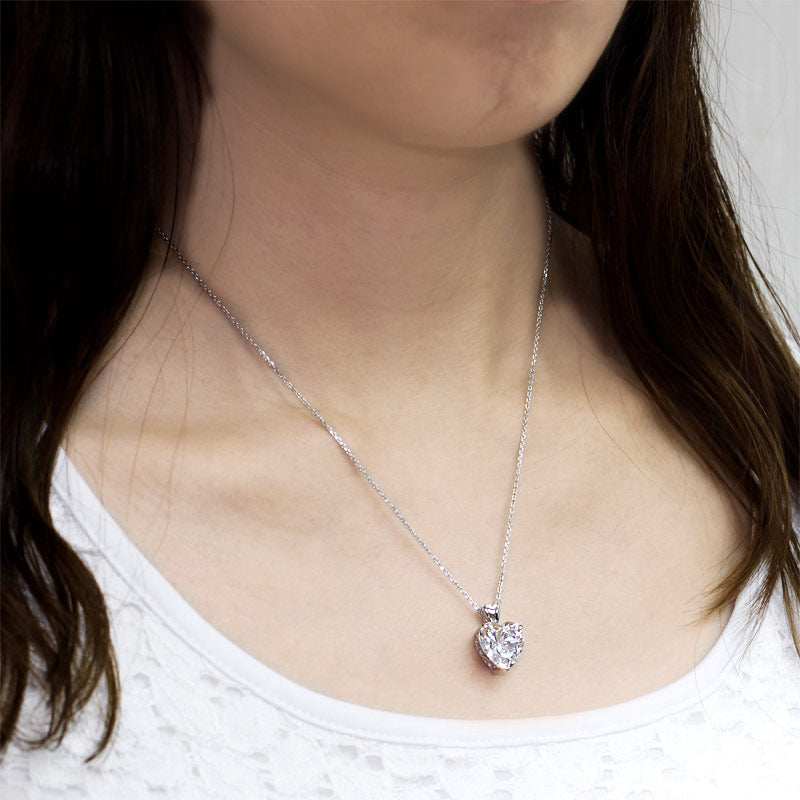 Heart Created Diamond Pendant Necklace 925 Sterling Silver Bridesmaid Necklace