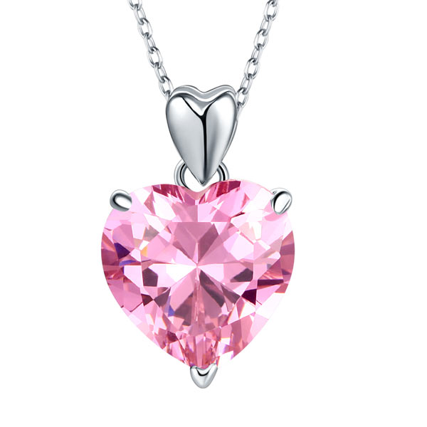 925 Sterling Silver Bridesmaid Heart Pendant Necklace 5 Carat Pink Sapphire